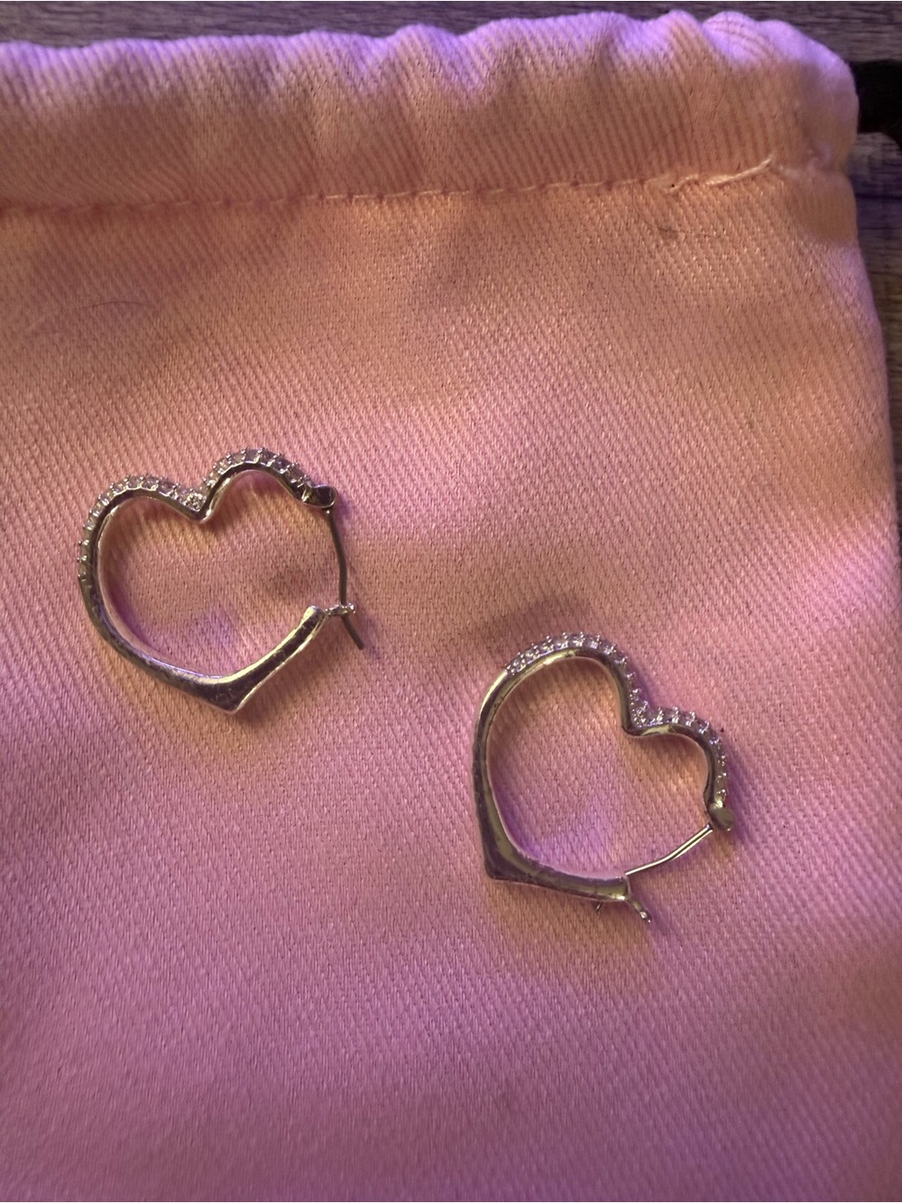 Source Unknown Sterling Silver Heart Hoop Earrings with Clear Crystals